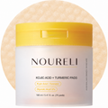 Noureli Kojic Acid + Turmeric Pads jar on a textured toner-pad backdrop