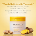 Kojic acid and turmeric product story with a Noureli pads jar